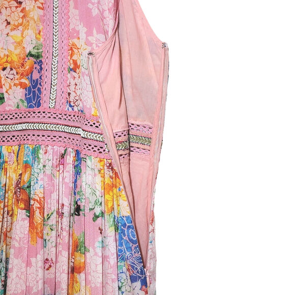 Anthropologie Bhanuni By Jhoti Yuko Floral Halter Dress Beaded Pink Blue Maxi 4 - Picture 8 of 16